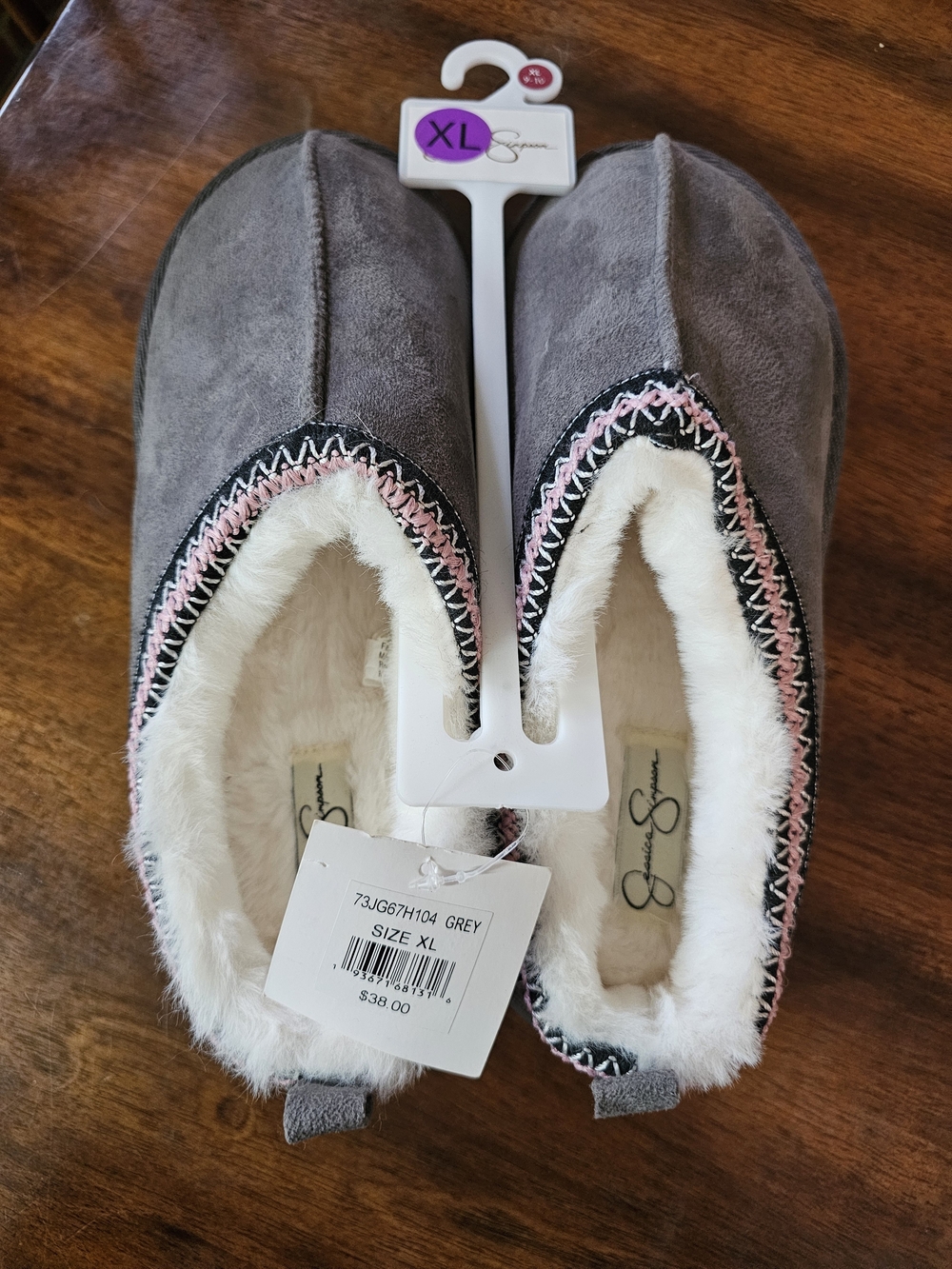 Jessica Simpson Gray Faux Suede Slippers with Pink Trim